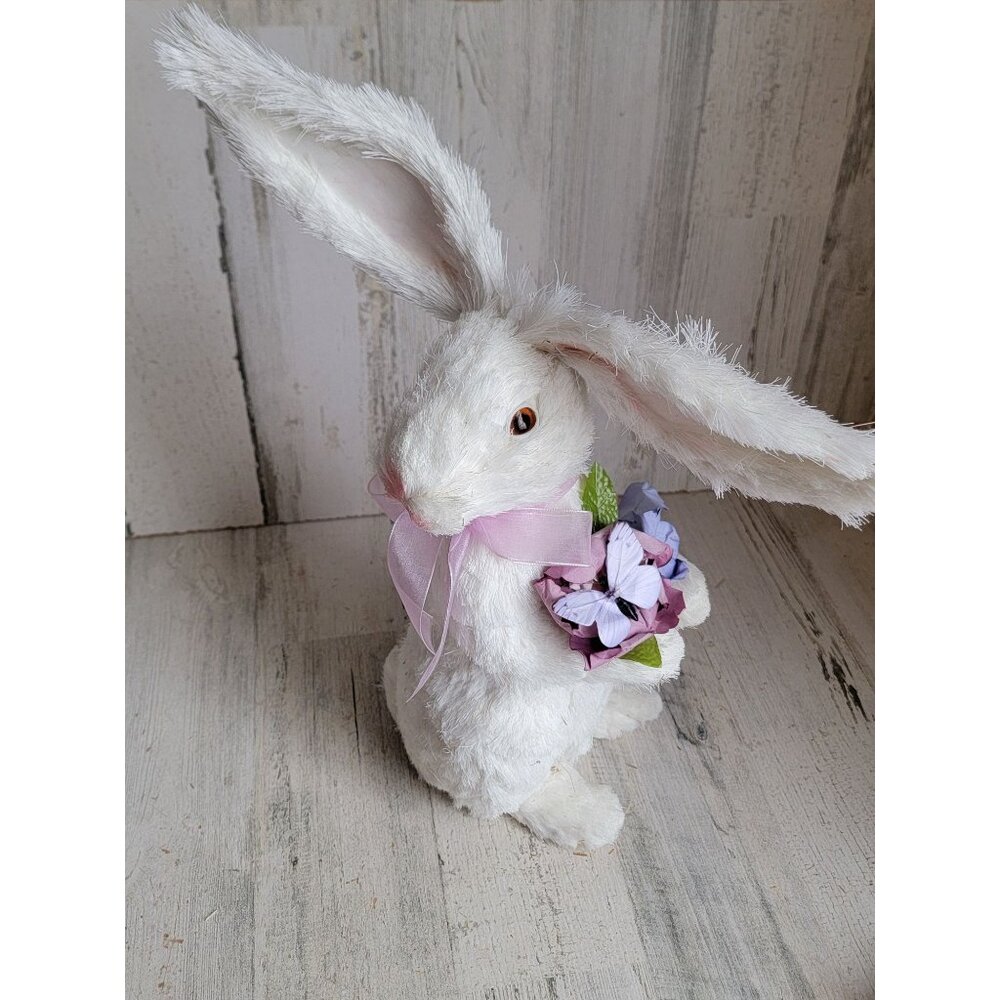 Pier 1 sisal white Easter bunny flower butterfly rabbit spring bristle home deco